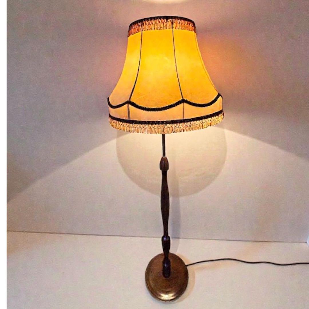 木製フロアランプ 布シェード 高さ160cm 大型照明 アンティーク　レトロ