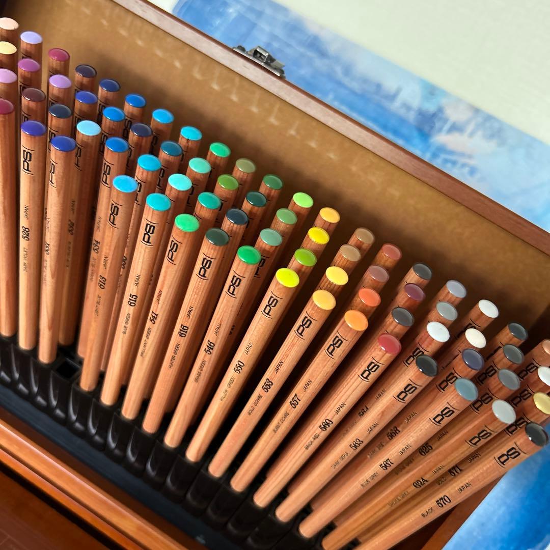 美品PS水彩色鉛筆99本セット 木製ケース付き 伊東屋ITOYA