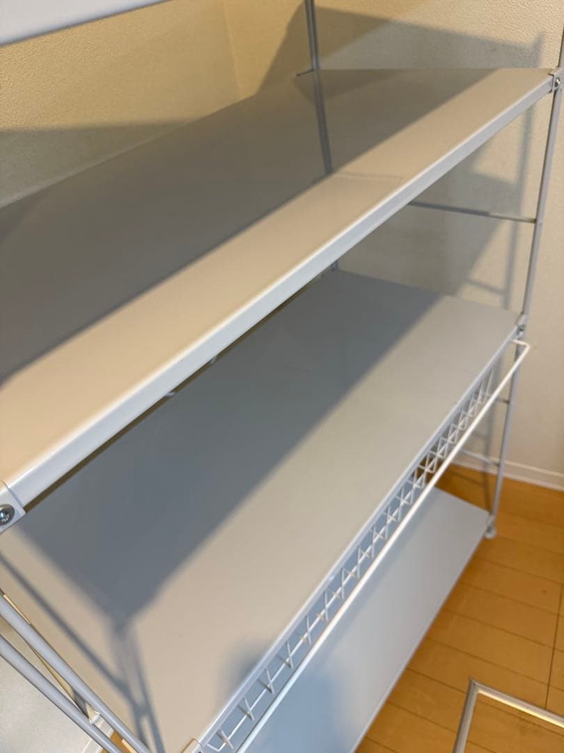 無印良品 スチールユニットシェルフ ワイド 中 ライトグレー ワイヤーバスケット