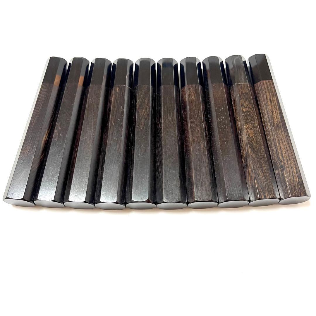 10本セット 黒水牛角 フグ引き330 手作り 包丁柄 フグ引き尺 黒檀 八角柄