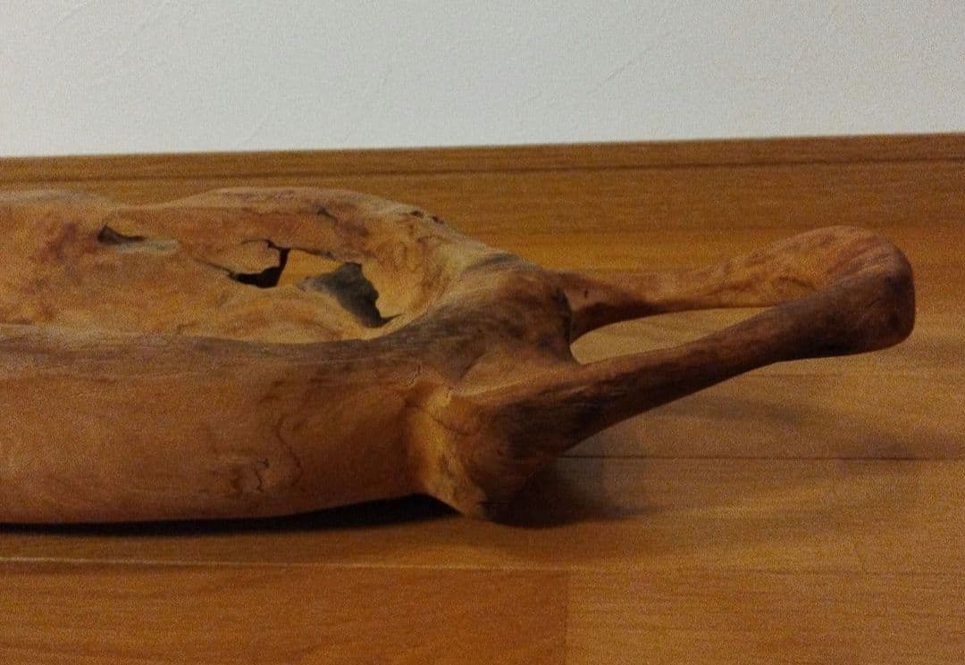 古木 皿 器 無垢 ヴィンテージ アンティーク 木製 大型 ハンドルバスケット