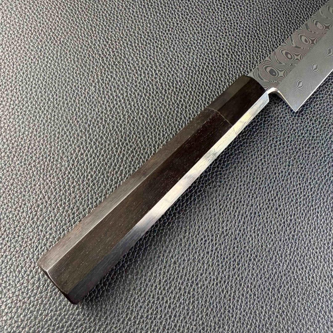 9697新品 ダマスカス 先丸包丁 尺一 海流紋 105層 黒檀黒水牛角八角柄