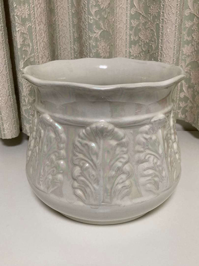 【造花付】カポディモンテ イタリア製 花瓶 フラワーベース 白＋虹色コーティング