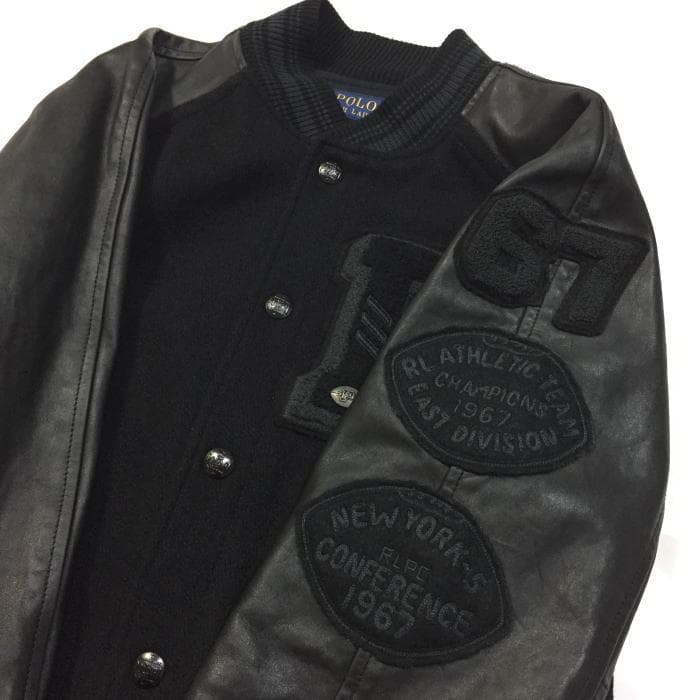 極上 メンズＭ 定価9.7万 ポロラルフローレン レザースリーブド スタジャン