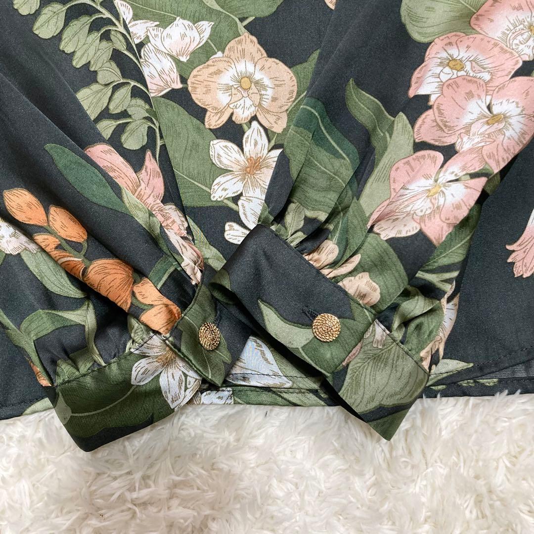 極美品✨ソブ 花柄プリントボウタイブラウス 2.7万 ボタニカル リボン 緑