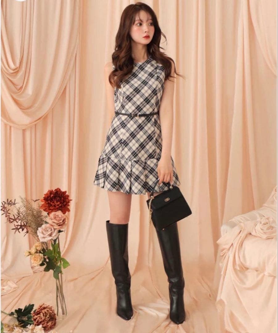 ワンピース M me eme Check pleated mini onepiece