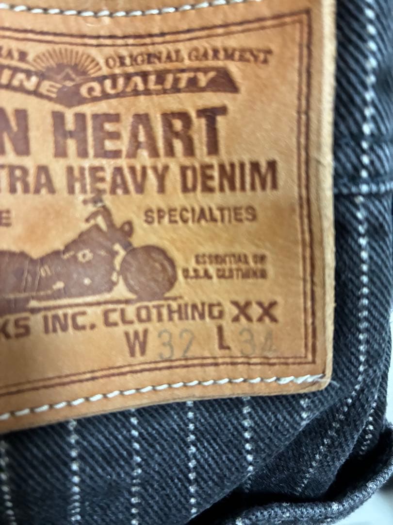 アイアンハート/819/オーバーオール/w32/コットン/ブラック/ストライプ