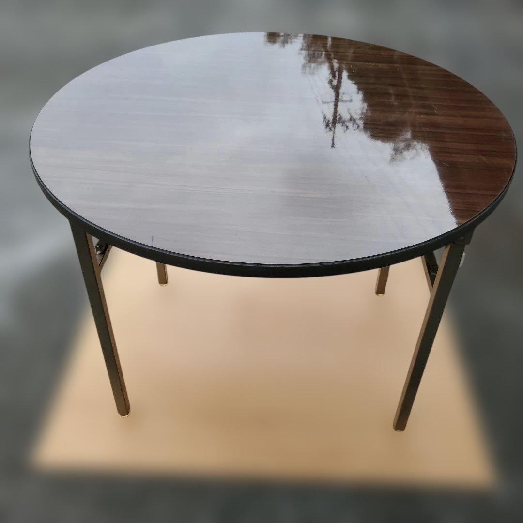 円形折りたたみテーブル ブラウン