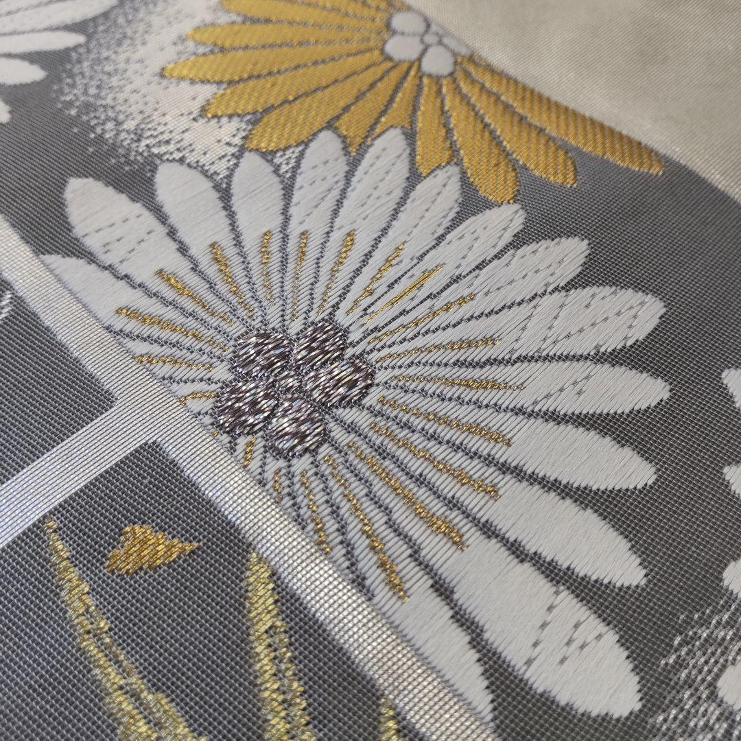 【袋帯】圧倒的スタイリッシュ＊シルバー輝く短冊文様！/Obi/Vintage