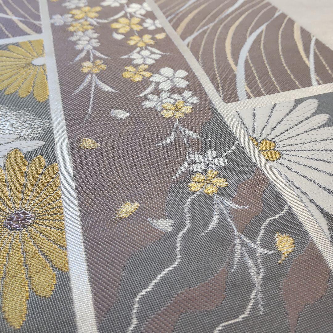 【袋帯】圧倒的スタイリッシュ＊シルバー輝く短冊文様！/Obi/Vintage