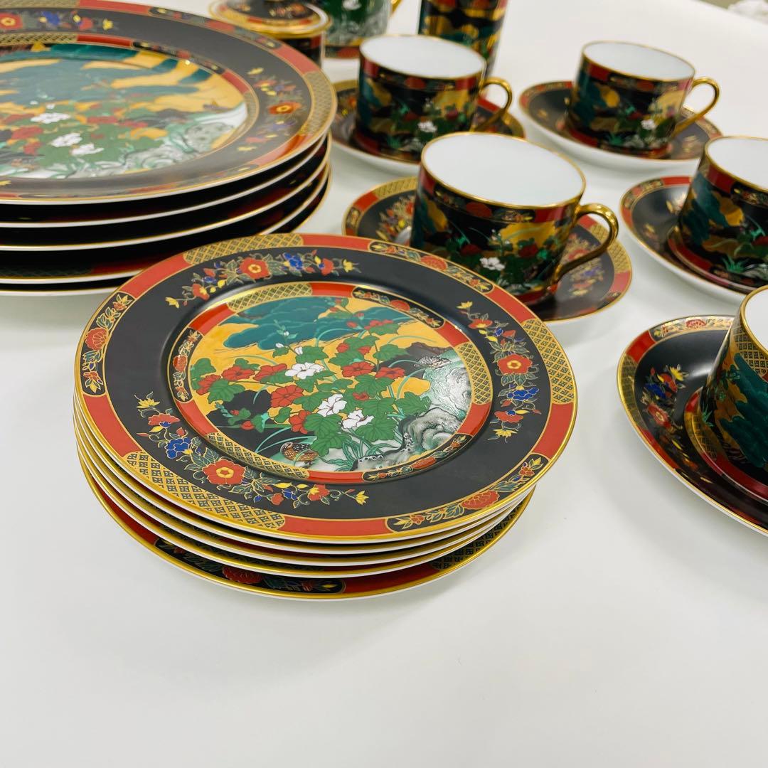 ほぼ新品　花鳥園茶揃　ティーセット・大皿・ケーキ皿セット