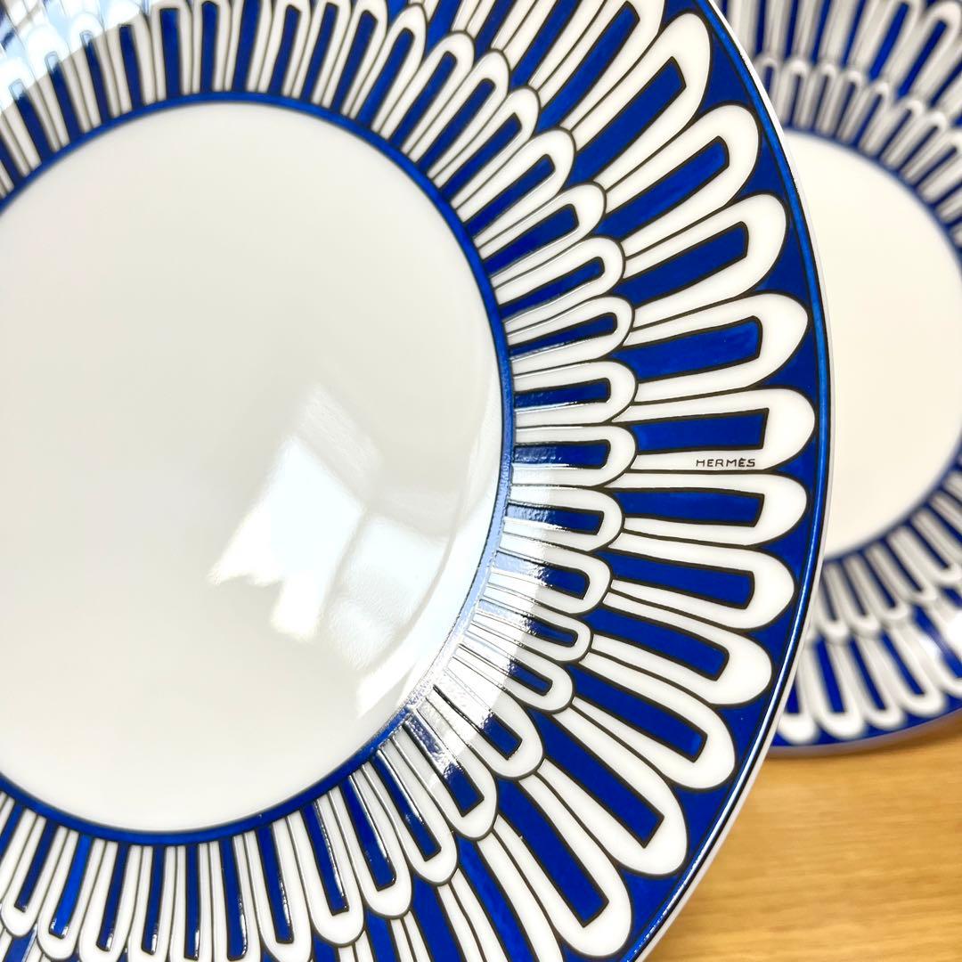 【廃盤 新品 2枚 ギフト包装】エルメス　ブルーダイユール　デザートプレート