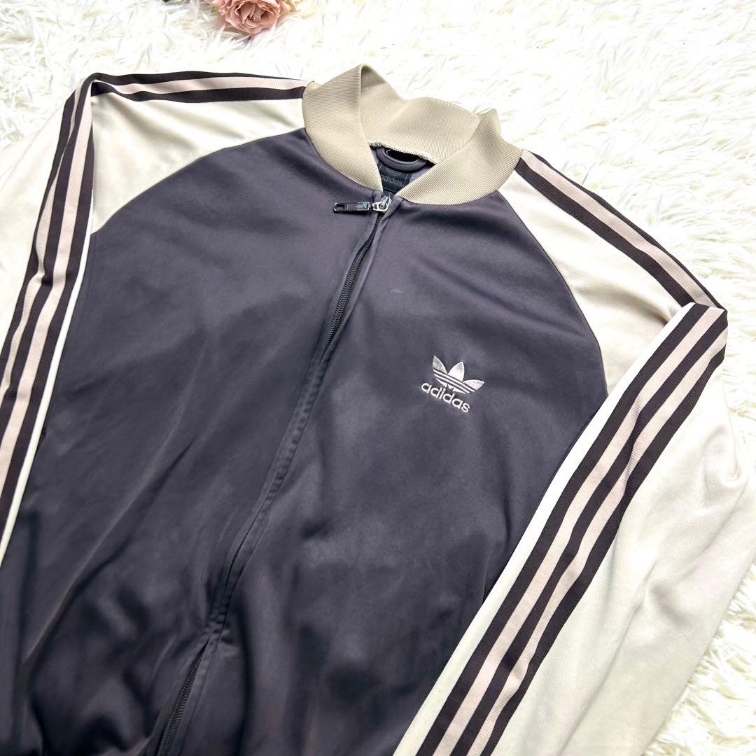 adidas トラックジャケット L 茶 ブラウン×ベージュ 古着