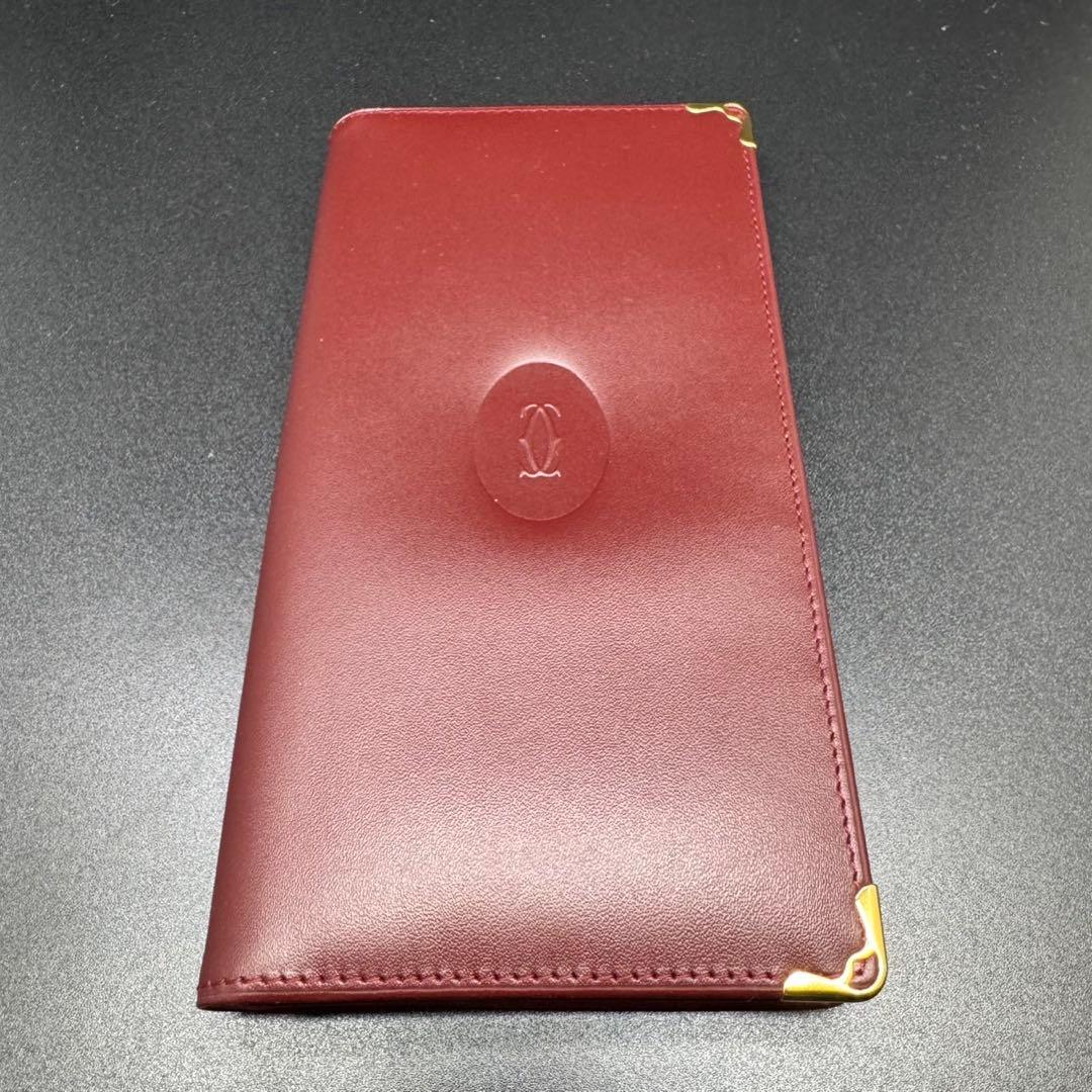 未使用級 Cartier カルティエ 長財布 札入れ カード入れ レザー 赤茶