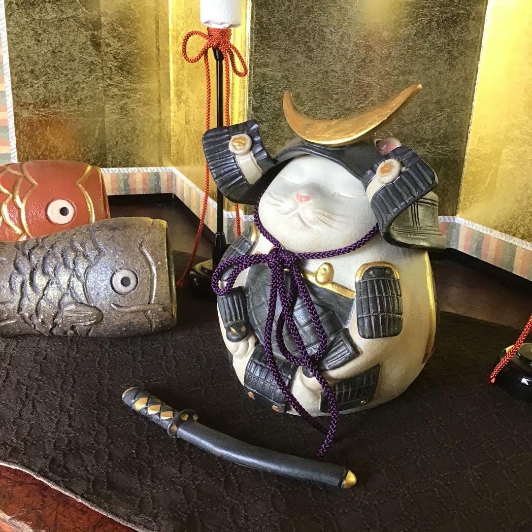 猫武将<(*ΦωΦ*)> 白猫さん［黒兜、鎧、刀］伊達形