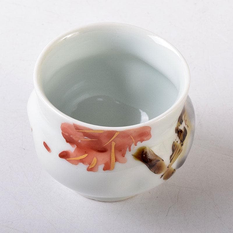 高橋誠作　色絵雀図　ぐい呑　酒盃　共布共箱　V　8226