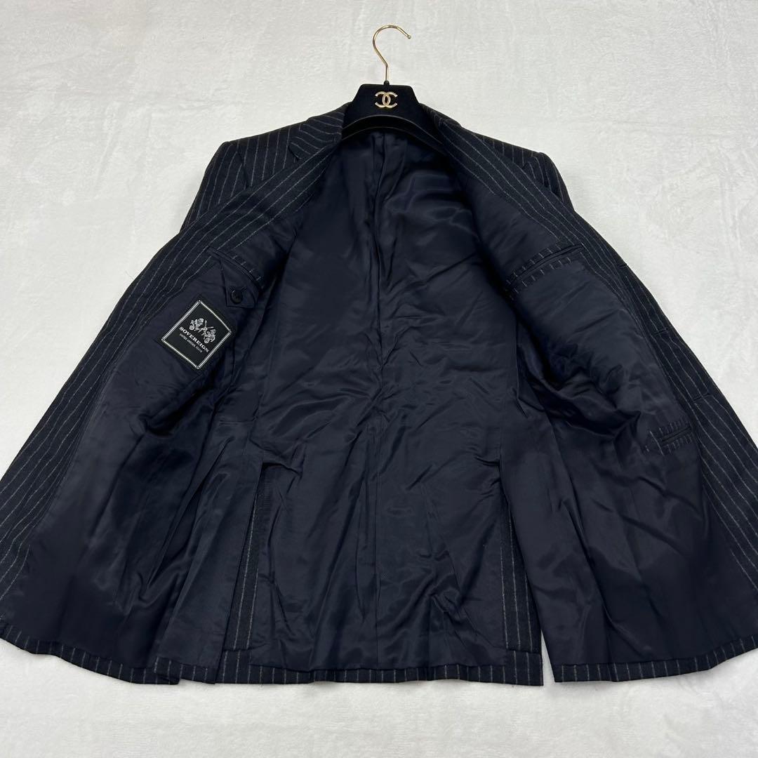 H52 M ソブリン カシミヤ混 ストライプ柄 スーツ上下 ダークグレー メンズ