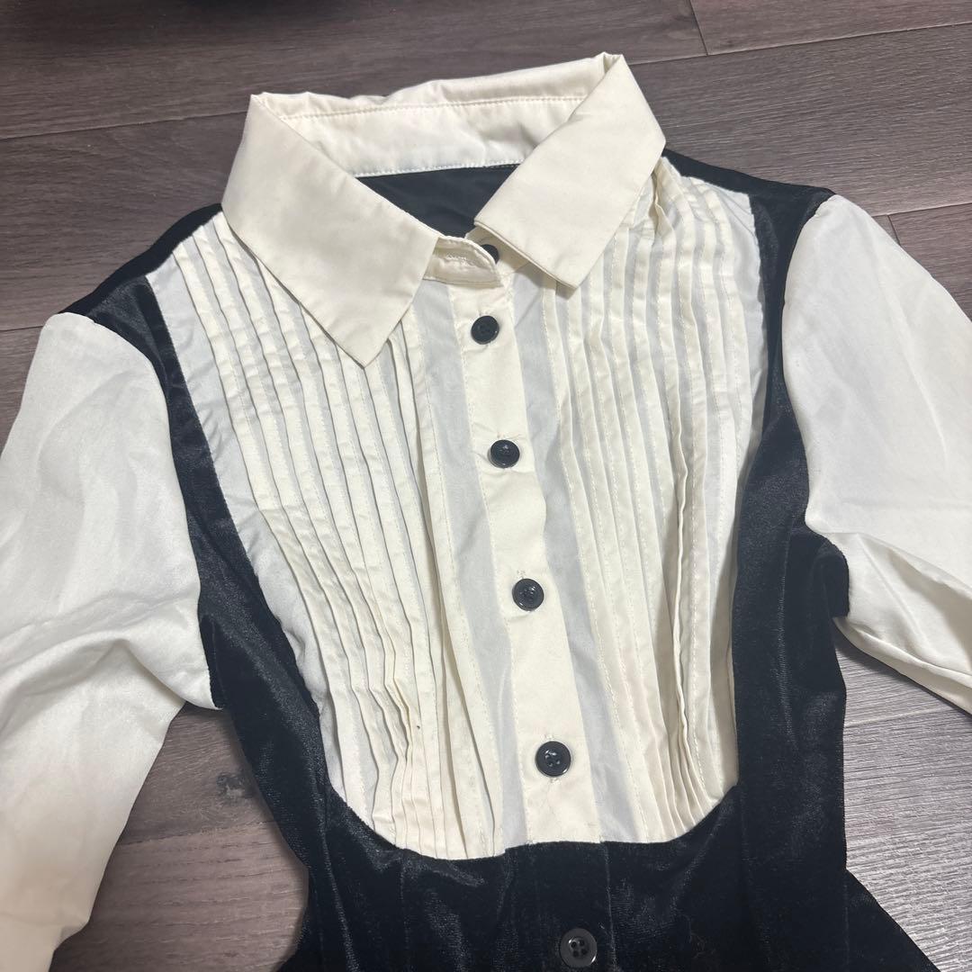 00s darkcore シャツ バレエコア ホラゲ ベロア 黒ボタン