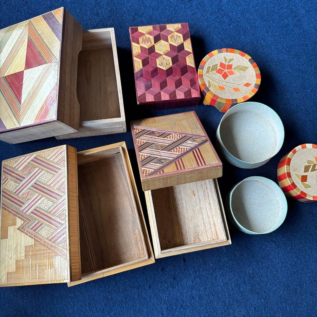 工芸品木製箱・花柄和小物入れサイズいろいろセット②