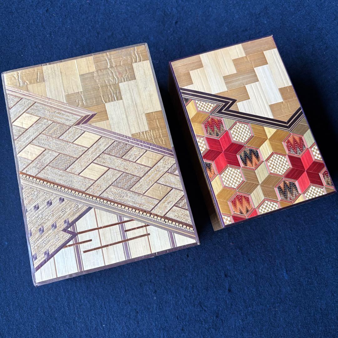 工芸品木製箱・花柄和小物入れサイズいろいろセット②