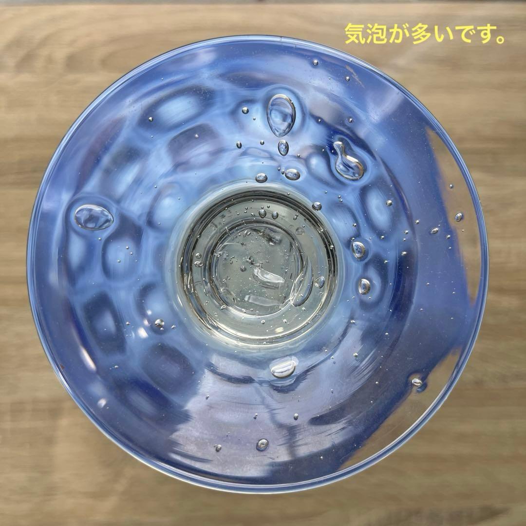 骨董　時代ガラス　希少　瑠璃色　乳白色　亀甲紋模様　フリル　コンポート　ウラン