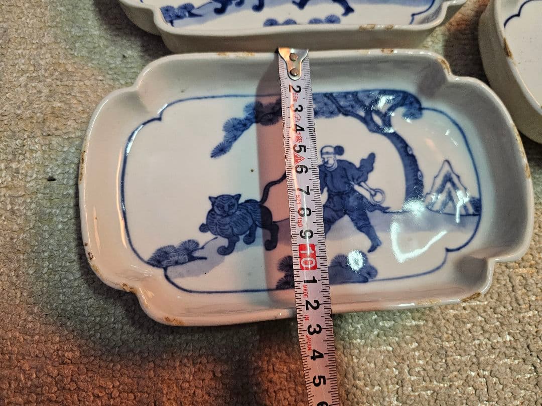 明治 古伊万里？ 京焼？ 古染付け写し 懐石用 虎に人 5客セット＋4客合計9客