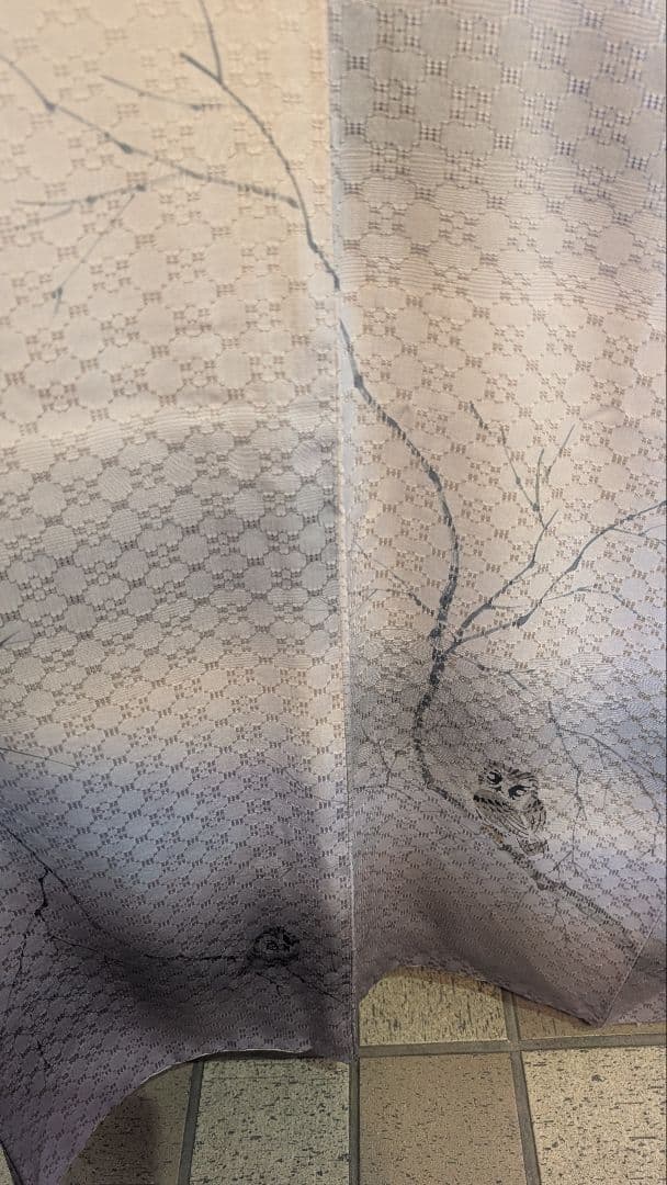 【美品•縁起物】訪問着 木の枝とフクロウ模様