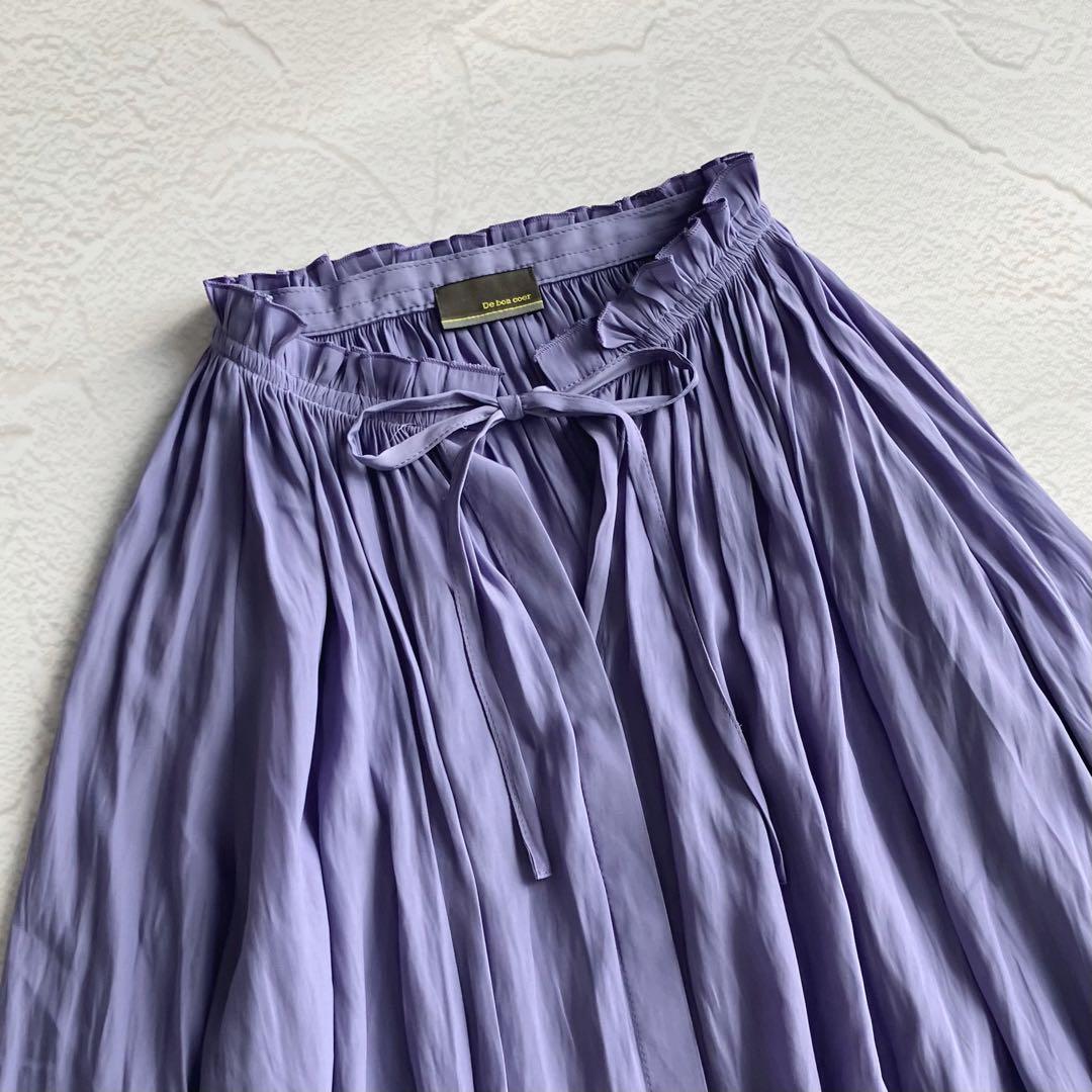 ✨極美品✨ドゥボンクール リボン 襟ギャザーブラウス サテン シフォン パープル