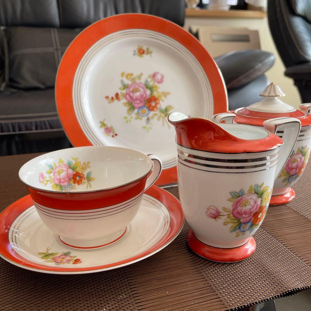 オールドノリタケ　ケーキ皿　カップ　クリーマー　シュガー4点セット