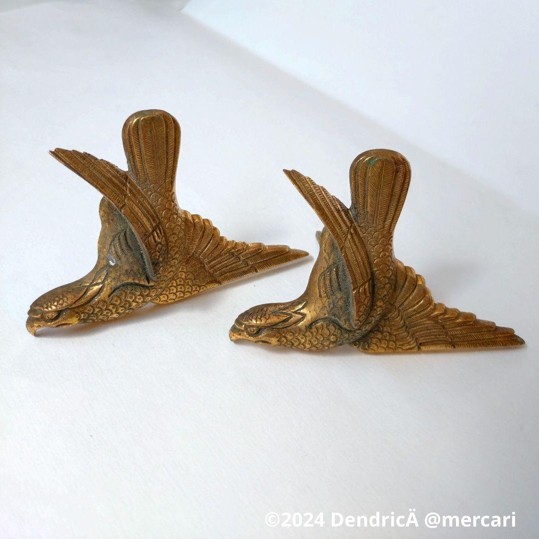 アンティーク　釘隠し　鷹　鷲　鳥　真鍮　ゴールド系　和風建築　釘付き　一対