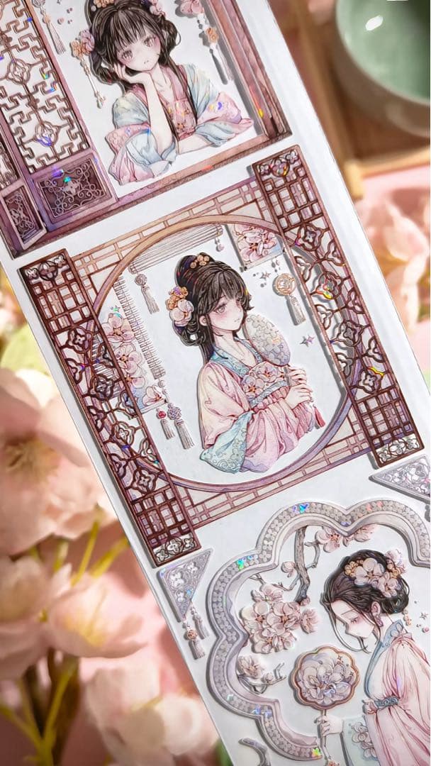 【9400】海外　3/5/巻　貝殻光マスキングテープ　獅子先生新作　ピンク古風系