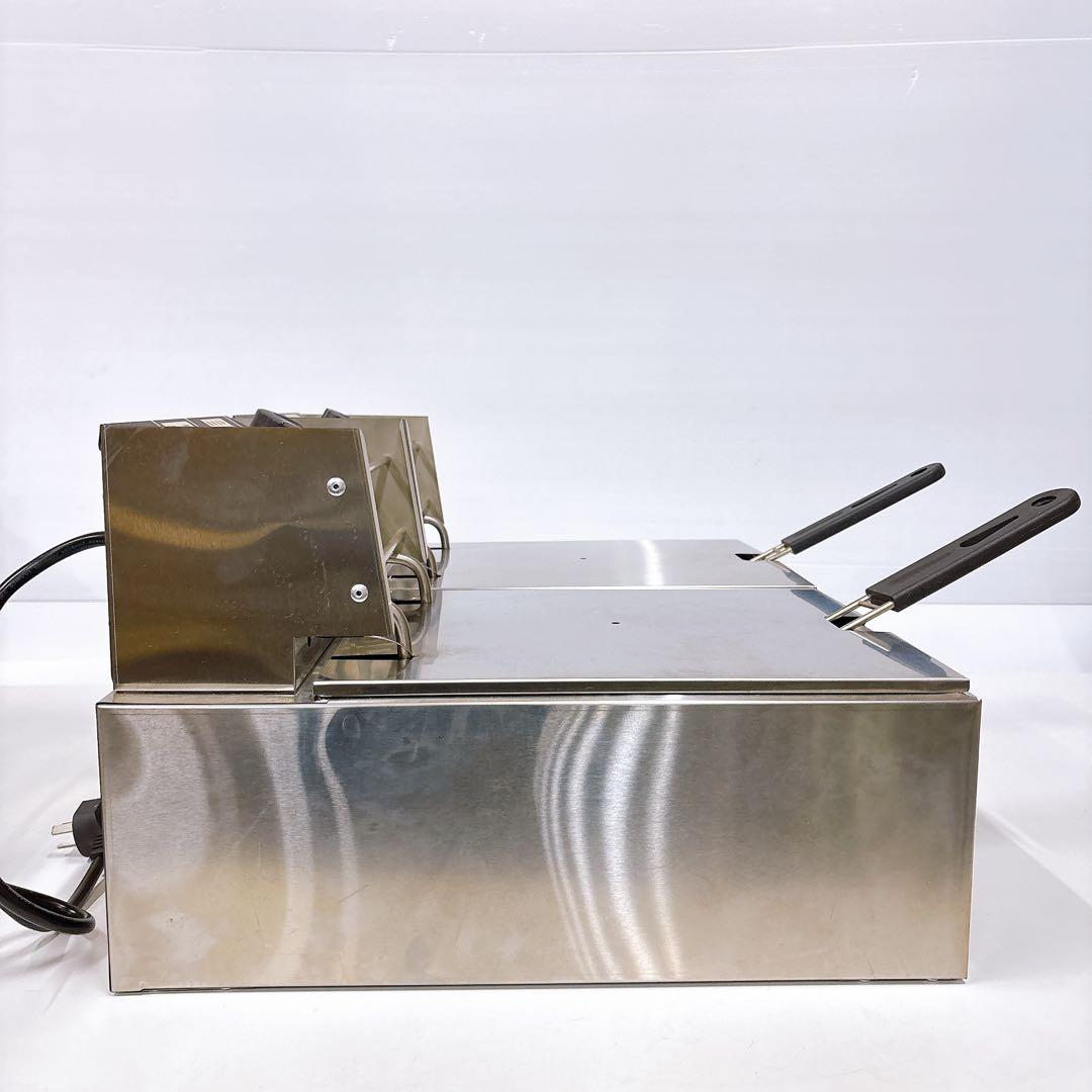 ★新品未使用★電気フライヤー ステンレス製 2槽 ２口 200℃ 業務用 家庭用