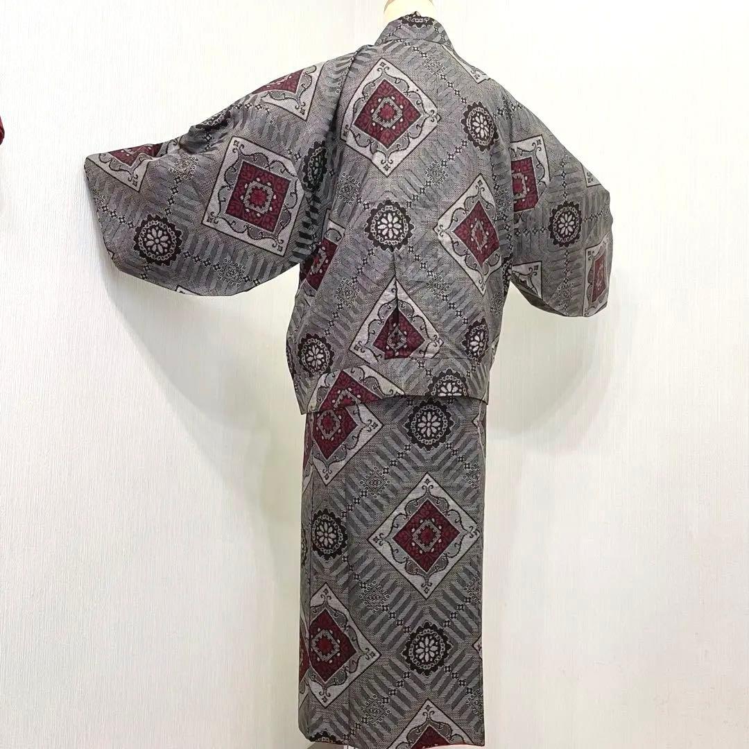 大島紬　リメイク　二部式着物　袷仕立て　Lサイズ